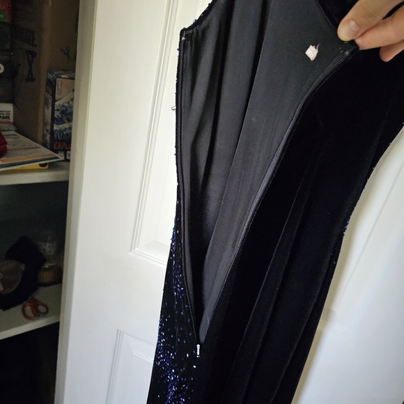 90's Vintage Velvet Beaded Cosmic Galaxy Starry Celestial Maxi Prom Dress - Picture 7 of 12